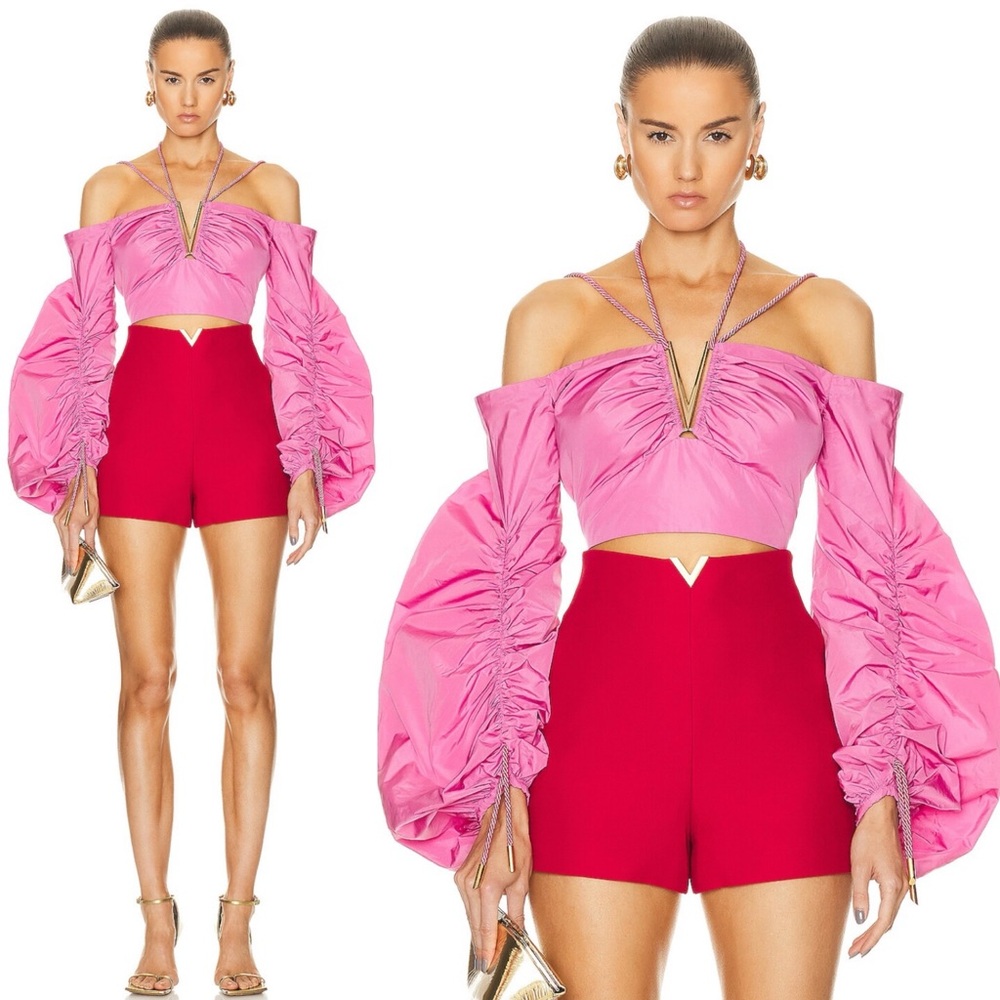 Silvia Tcherassi Benazir Crop Rose Puff Sleeve Top